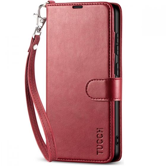 TUCCH SAMSUNG GALAXY S24 Wallet Case, SAMSUNG S24 PU Leather Case Flip Cover - Strap - Dark Red