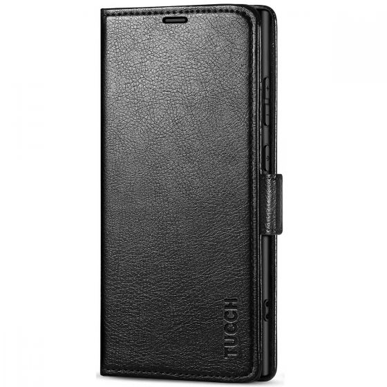 TUCCH SAMSUNG S24 Ultra Wallet Case, SAMSUNG Galaxy S24 Ultra PU Leather Cover Book Flip Folio Case - Black - Full Grain