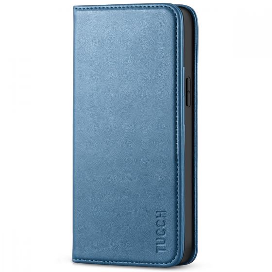 TUCCH iPhone 14 Wallet Case, iPhone 14 PU Leather Case, Flip Cover with Stand, Credit Card Slots, Magnetic Closure - Light Blue