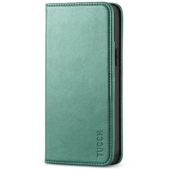 TUCCH iPhone 14 Wallet Case, iPhone 14 PU Leather Case, Flip Cover with Stand, Credit Card Slots, Magnetic Closure - Myrtle Green