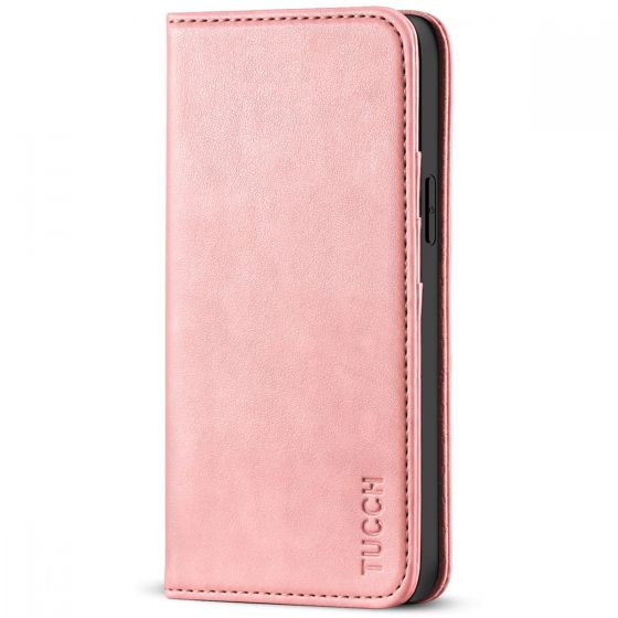 TUCCH iPhone 14 Wallet Case, iPhone 14 PU Leather Case, Flip Cover with Stand, Credit Card Slots, Magnetic Closure - Rose Gold