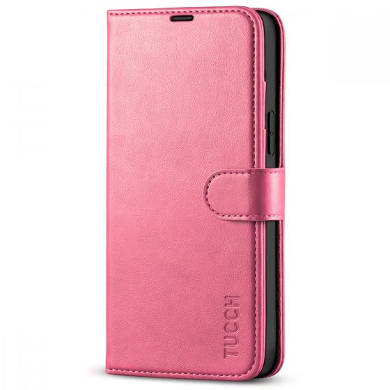 TUCCH iPhone 14 Plus Wallet Case, Mini iPhone 14 Plus 6.7-inch Leather Case, Folio Flip Cover with RFID Blocking, Stand, Credit Card Slots, Magnetic Clasp Closure - Hot Pink