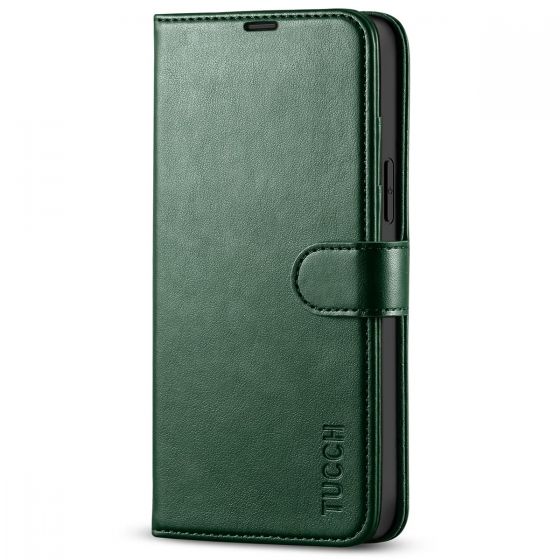 TUCCH iPhone 14 Plus Wallet Case, Mini iPhone 14 Plus 6.7-inch Leather Case, Folio Flip Cover with RFID Blocking, Stand, Credit Card Slots, Magnetic Clasp Closure - Midnight Green