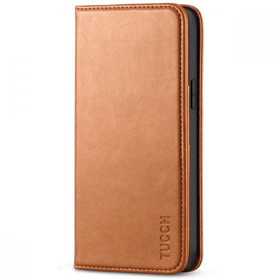 TUCCH iPhone 14 Plus Wallet Case, iPhone 14 6.7-Inch Plus Flip Folio Book Cover, Magnetic Closure Phone Case - Light Brown