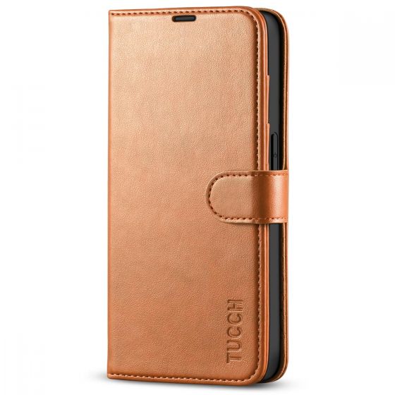 TUCCH iPhone 14 Pro Wallet Case, iPhone 14 Pro PU Leather Case, Folio Flip Cover with RFID Blocking and Kickstand - Light Brown