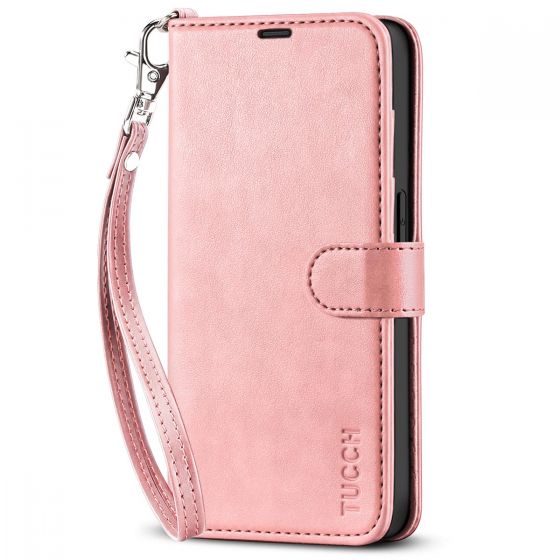 POLA iPhone 11 Pro Magnetic Detachable Leather Zipper Wallet Case with 14  Card Slots and Crossbody Strap Pink