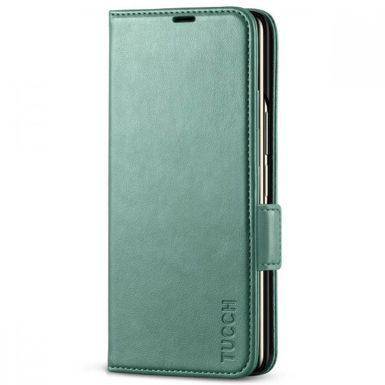 TUCCH SAMSUNG GALAXY Z FOLD4 5G Wallet Case with S Pen Holder Dual Magnetic Tab Closure Book Folio Flip Style - Myrtle Green