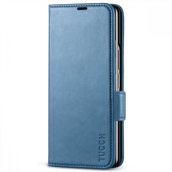 TUCCH SAMSUNG GALAXY Z FOLD4 5G Wallet Case with S Pen Holder Dual Magnetic Tab Closure Book Folio Flip Style - Light Blue