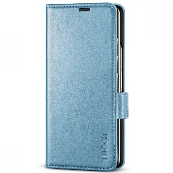 TUCCH SAMSUNG GALAXY Z FOLD4 5G Wallet Case with S Pen Holder Dual Magnetic Tab Closure Book Folio Flip Style - Shiny Light Blue