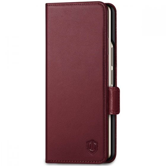 SHIELDON SAMSUNG Galaxy Z Fold5 Fold Case, SAMSUNG Z Fold 5 Genuine Leather Fold Cover - Wine Red