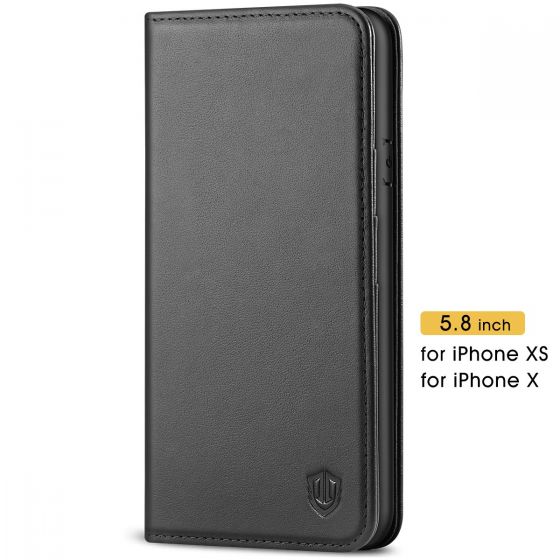 LOYYO080049 Black Lomogo Leather Wallet Case for iPhone Xs/iPhone X with Stand Feature Card Holder Magnetic Closure Shockproof Flip Case Cover for Apple iPhone Xs/X 