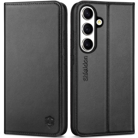 SHIELDON SAMSUNG Galaxy S25 Wallet Case, SAMSUNG S25 Genuine Leather Case RFID Blocking Card Holder Fold Book Folio Flip Magnetic Closure Kickstand Protective Cover for SAMSUNG S25 5G (2025)