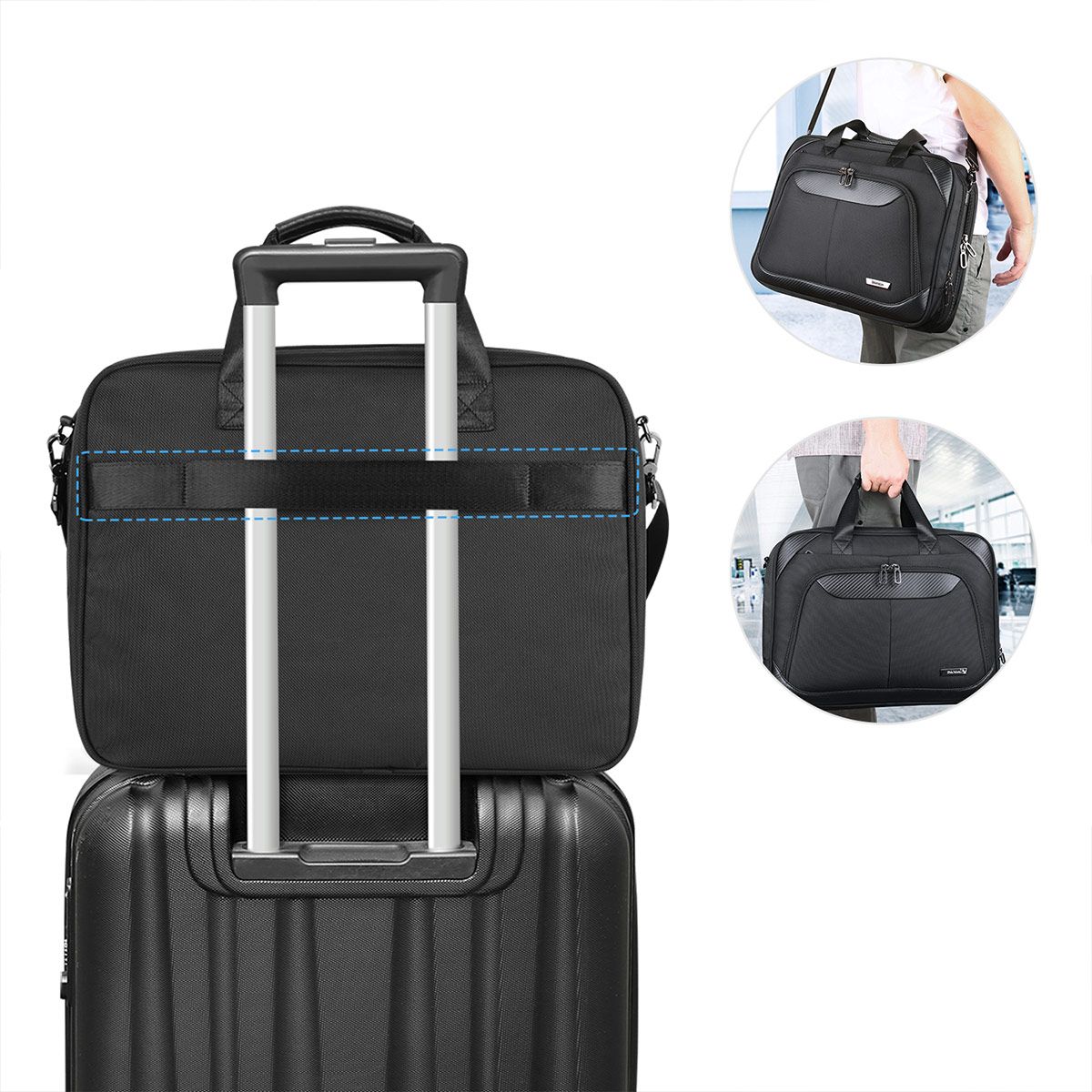 Laptop bag with top strap for luggage