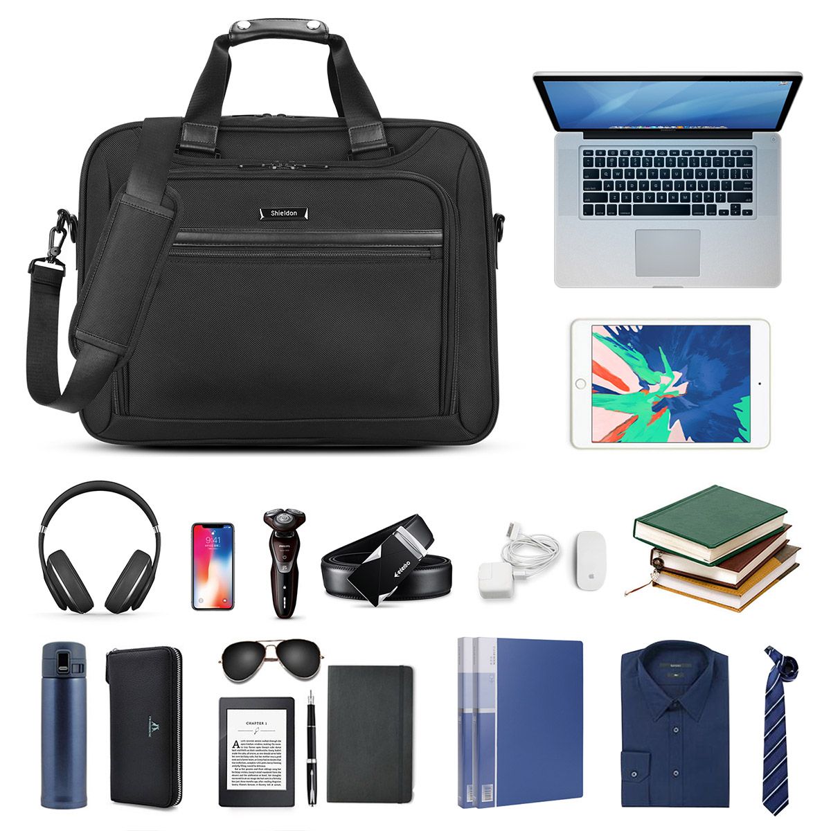 SHIELDON Extra Large 17.3-inch Laptop Bag, 28L Business Briefcase ...
