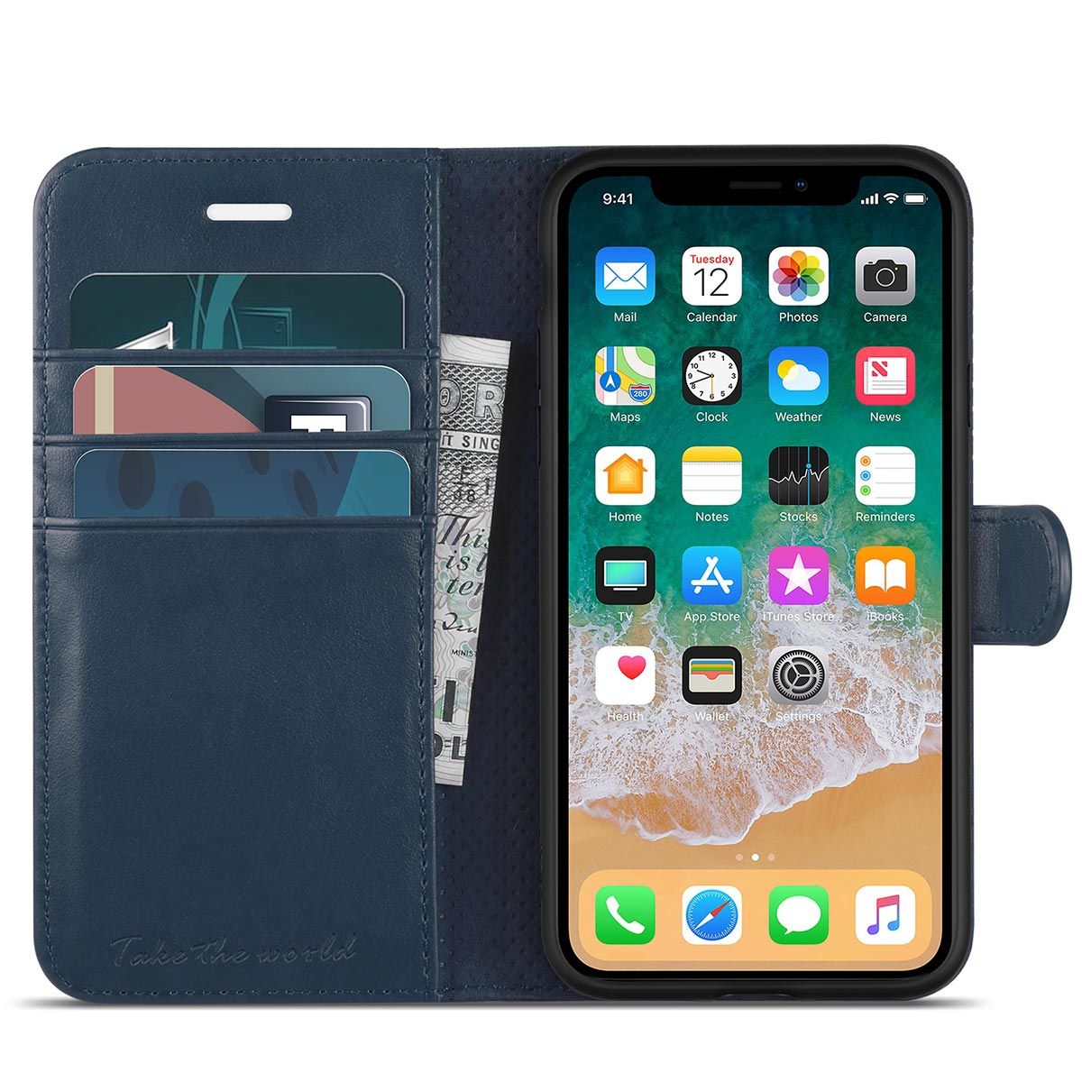 TUCCH iPhone X Case, iPhone 10 Wallet Case, TPU Shockproof Interior