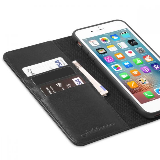 Shieldon Iphone 8 Plus Wallet Case Black Genuine Leather Cover Magnet Closure Kickstand Function Flip Cover Folio Style
