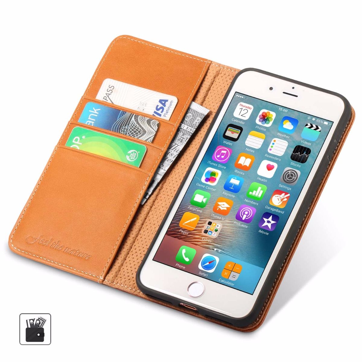 SHIELDON iPhone 7 Plus Case with Card Holder Genuine Leather Case