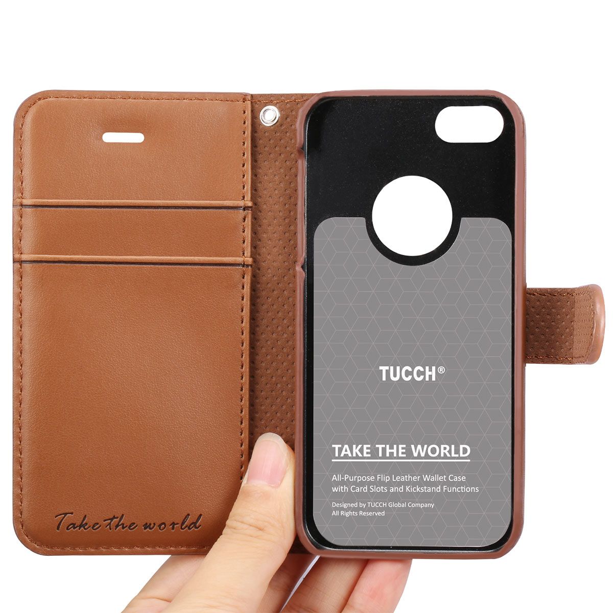 TUCCH iPhone 5/5S/SE Case, Premium Leather Wallet Case, Wrist Strap