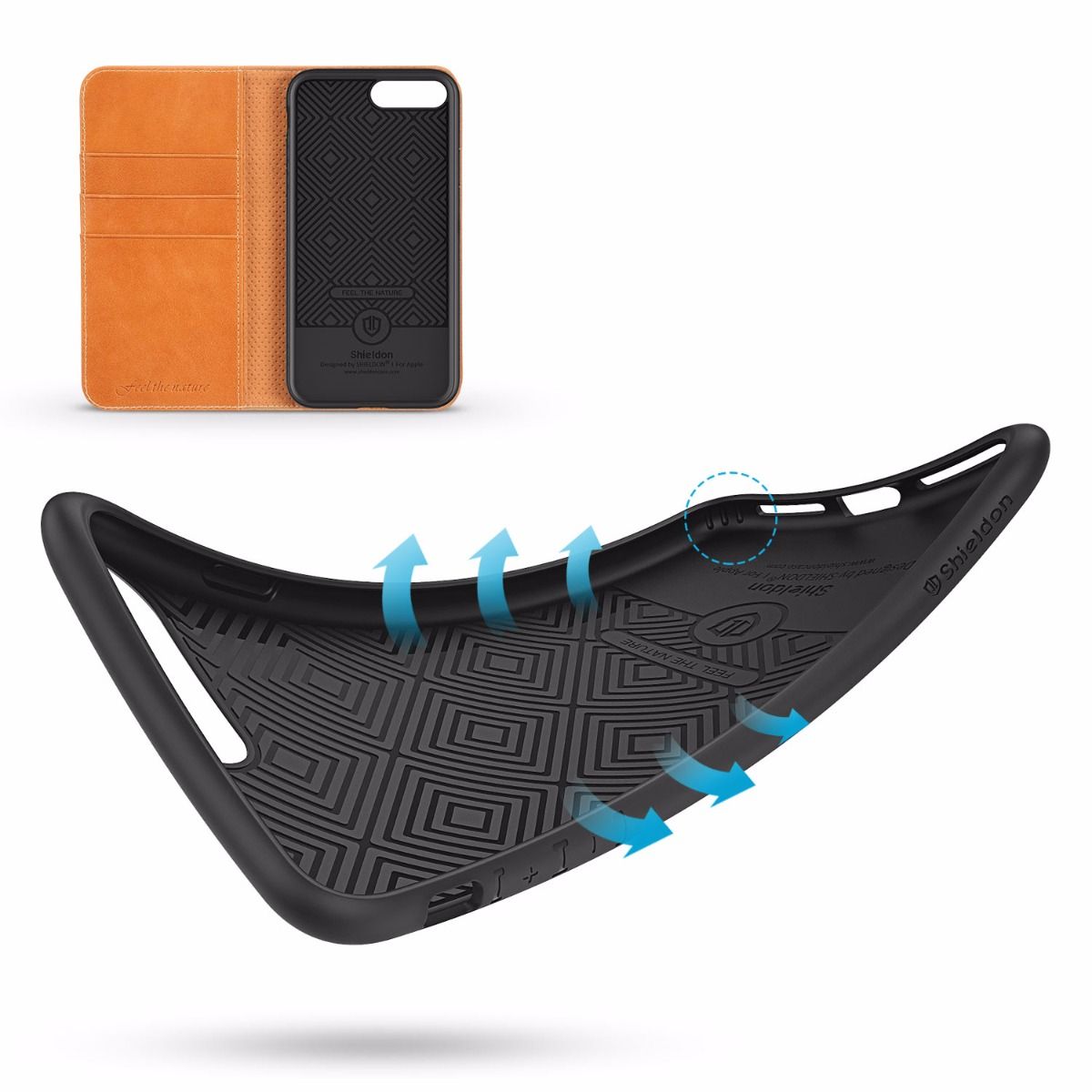 SHIELDON iPhone 7 Plus Case with Card Holder Genuine Leather Case