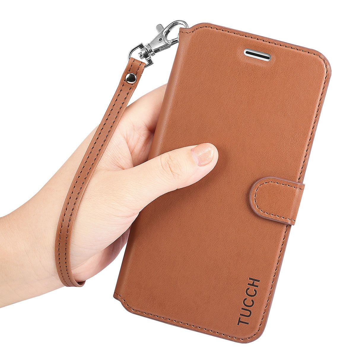 TUCCH iPhone 6S/6 Plus Leather Wallet Phone Case, Wrist Strap