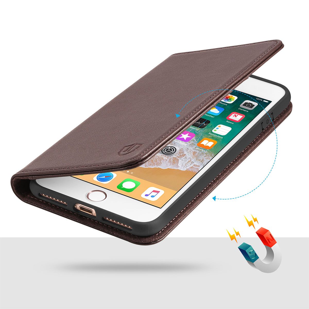 Blue iPhone 8 Plus Case SHIELDON Genuine Leather Flip Magnetic Cover Card Slots Holder Kickstand TPU Protective Case Compatible with iPhone 7//8 Plus iPhone 7 Plus Wallet Case