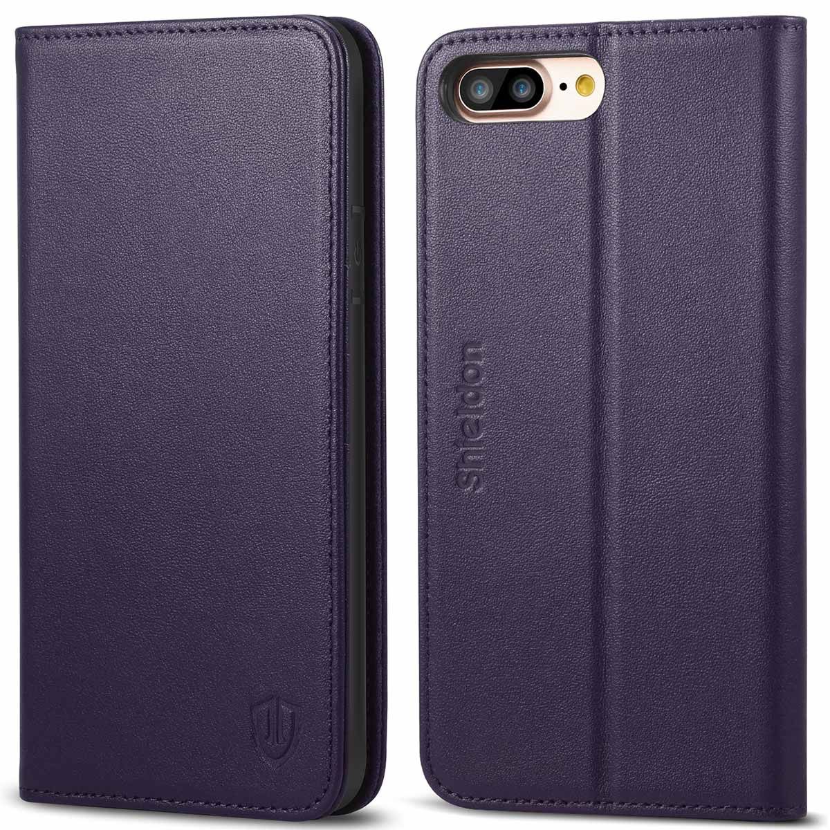 SHIELDON iPhone 8 Plus Wallet Case - Purple color Genuine Leather Cover, Magnet Closure ...