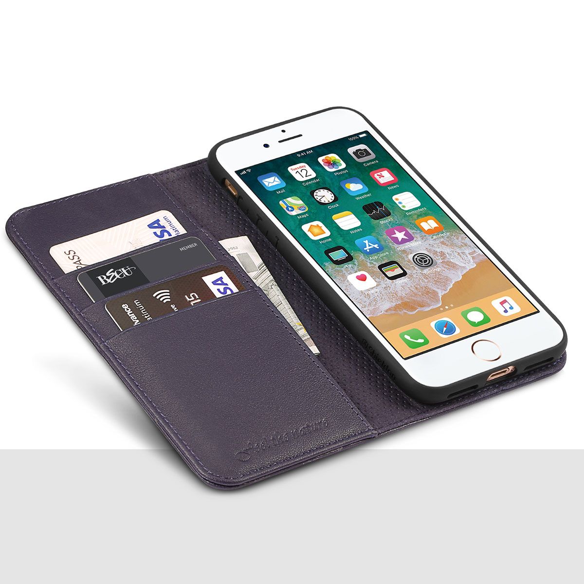SHIELDON iPhone 8 Plus Wallet Case - Purple color Genuine Leather Cover, Magnet Closure ...