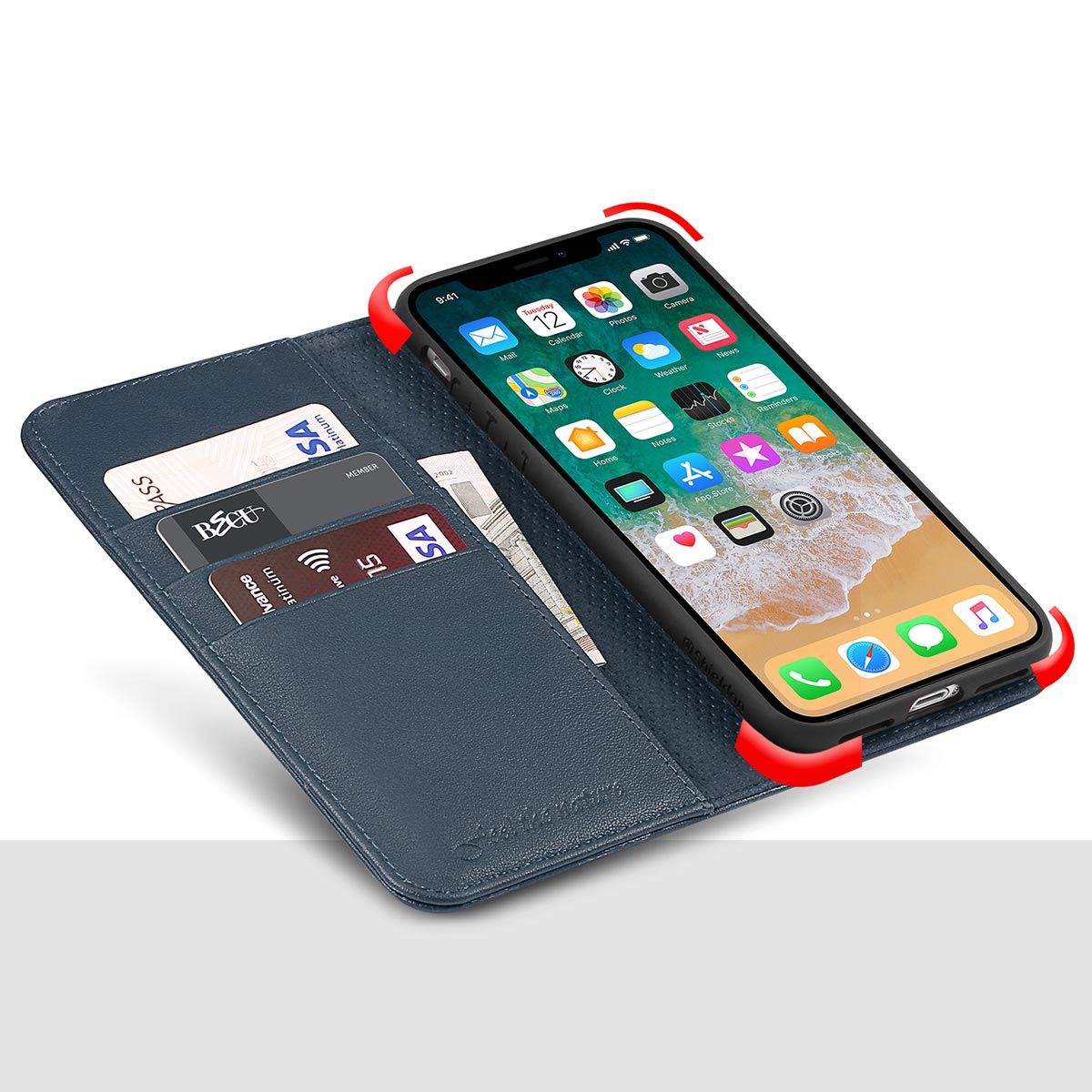 SHIELDON iPhone X Wallet Case with Genuine Leather, iPhone 10 Case with