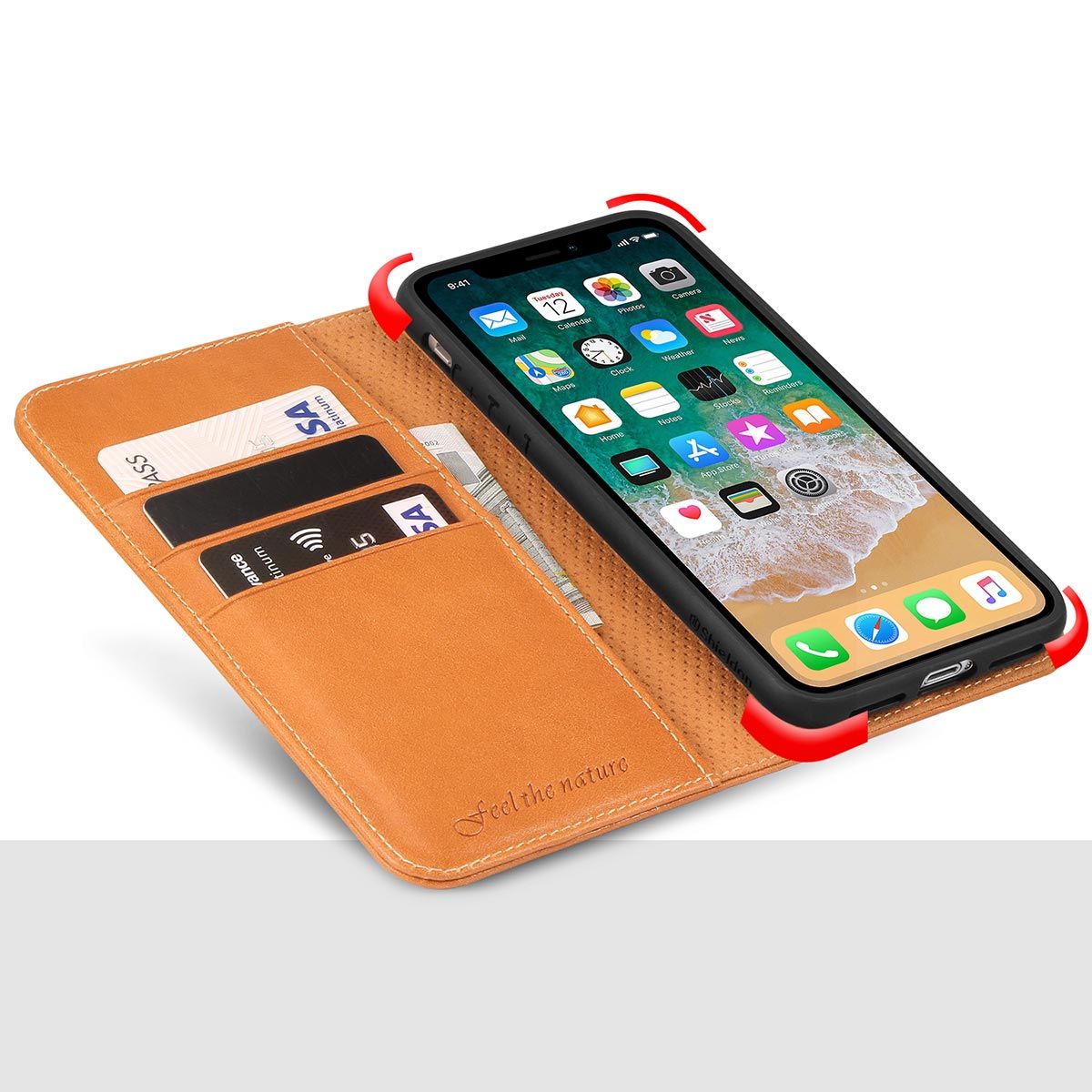 SHIELDON iPhone X Wallet Case with Genuine Leather, iPhone 10 Case with  Magnetic Closure, Flip Cover, Kickstand Function, Book Style