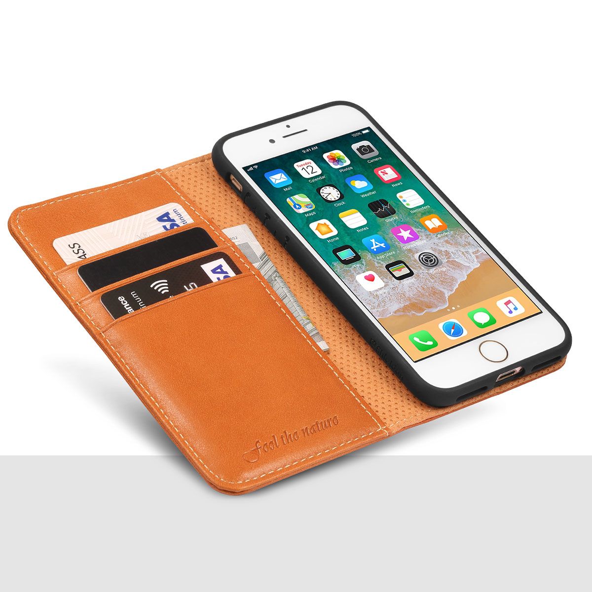SHIELDON iPhone 8 Genuine Leather Wallet Case, Closure