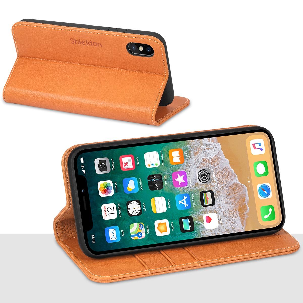 SHIELDON iPhone X Wallet Case with Genuine Leather Cover, iPhone 10