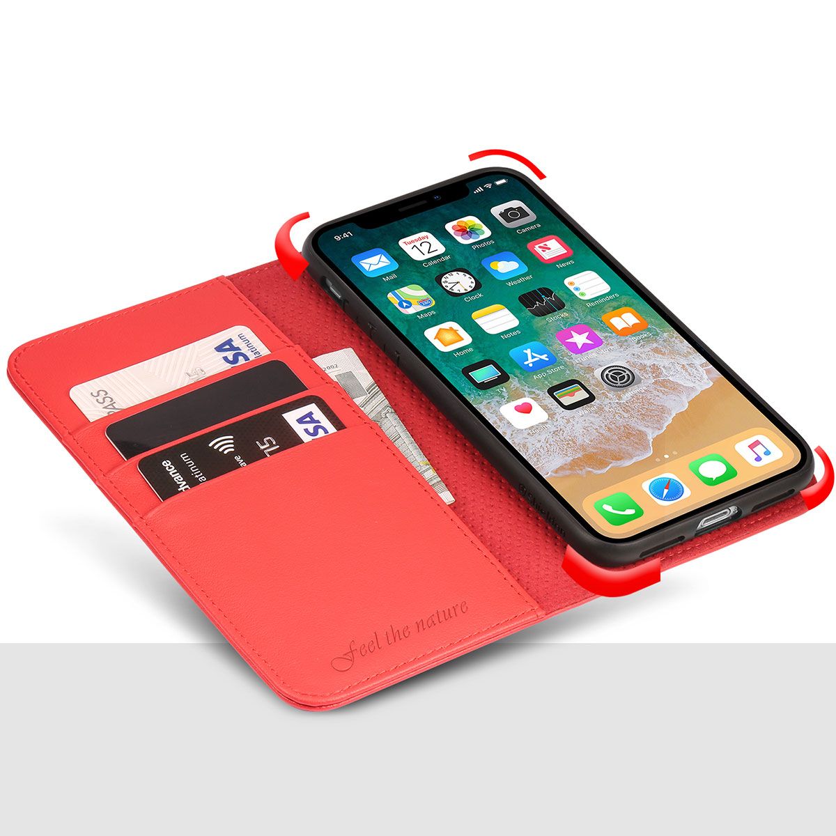 SHIELDON iPhone X Wallet Case with Genuine Leather, iPhone 10 Case with