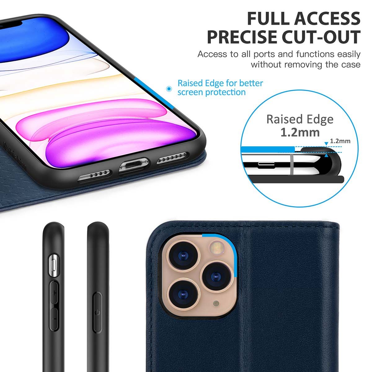  SHIELDON iPhone 11 Pro Max Case, Genuine Leather Auto Sleep  Wake Wallet Case Flip Book Shockproof Case with Kickstand Card Slot  Magnetic Closure Compatible with iPhone 11 Pro Max (6.5) 
