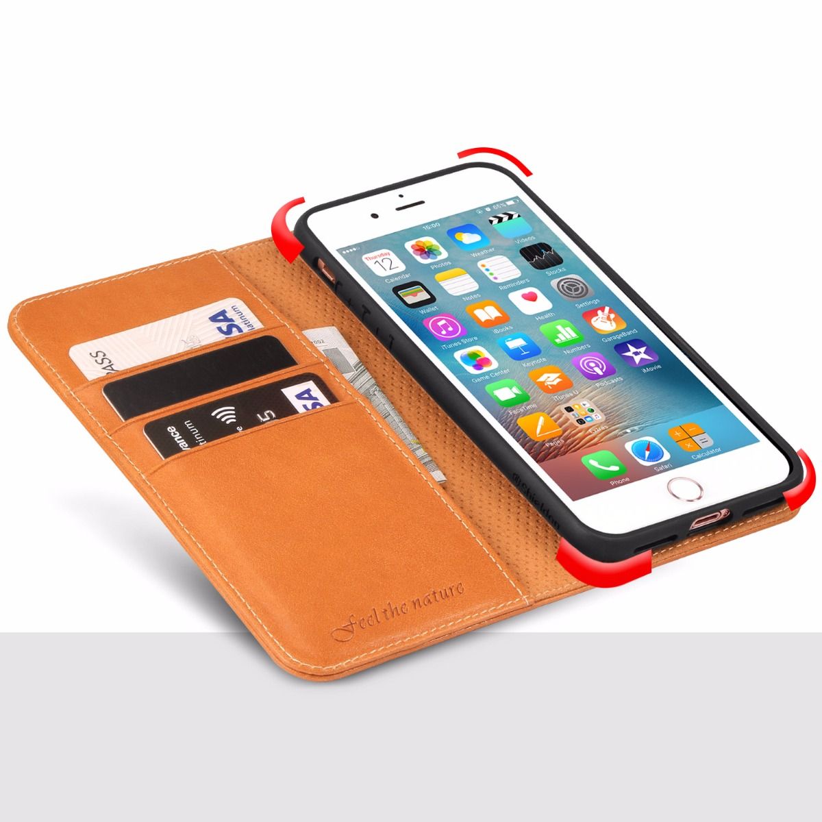 SHIELDON iPhone 8 Plus Wallet Case - iPhone 8 Plus Genuine Leather Kickstand Case