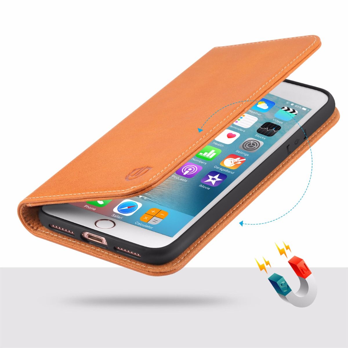 SHIELDON iPhone 8 Plus Wallet Case - iPhone 8 Plus Genuine Leather Kickstand Case