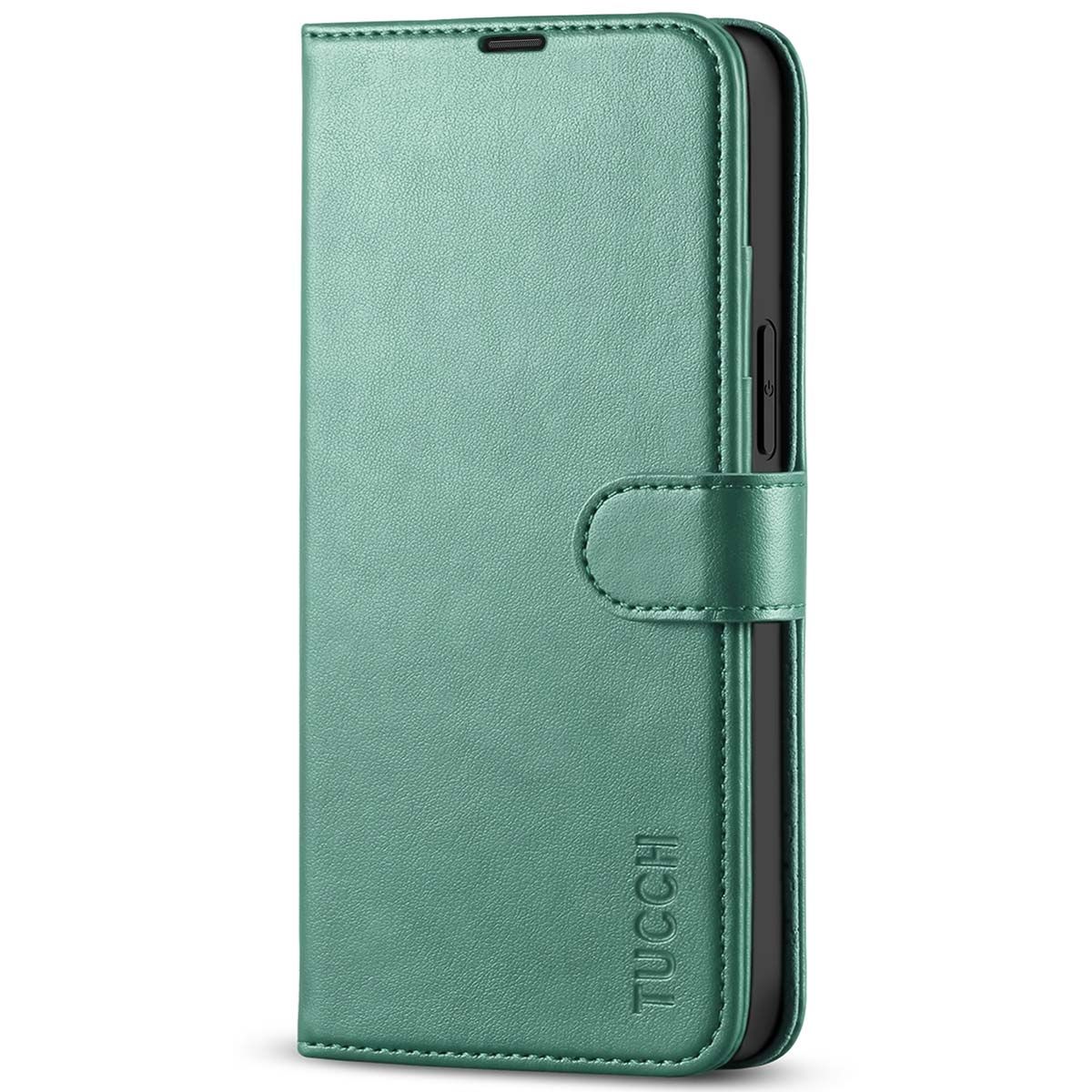 TUCCH iPhone 13 Mini Wallet Case - Mini iPhone 13 5.4-inch PU Leather Cover  with Kickstand Folio Flip Book Style, Magnetic Closure-Myrtle Green
