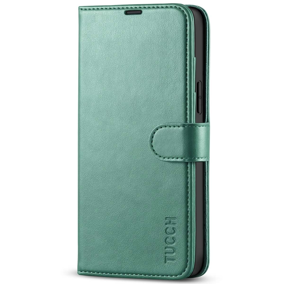 SHIELDON iPhone 13 Pro Max Wallet Case, iPhone 13 Pro Max Genuine Leather  Cover - Midnight Green