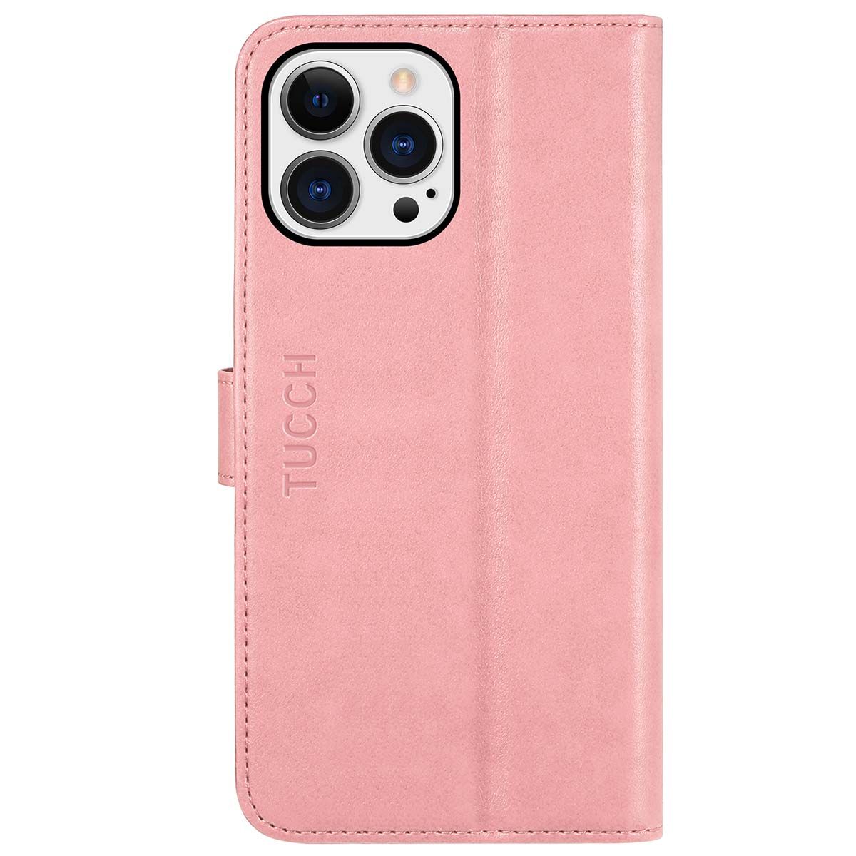 Premium Leather Folio Wallet Case for iPhone 15 Pro Max - Rose