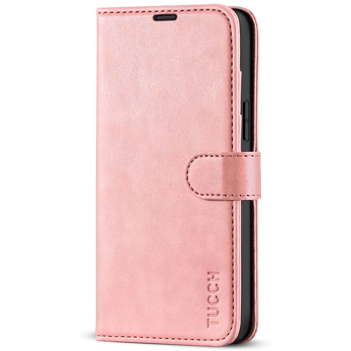 Premium Leather Folio Wallet Case for iPhone 15 Pro Max - Rose