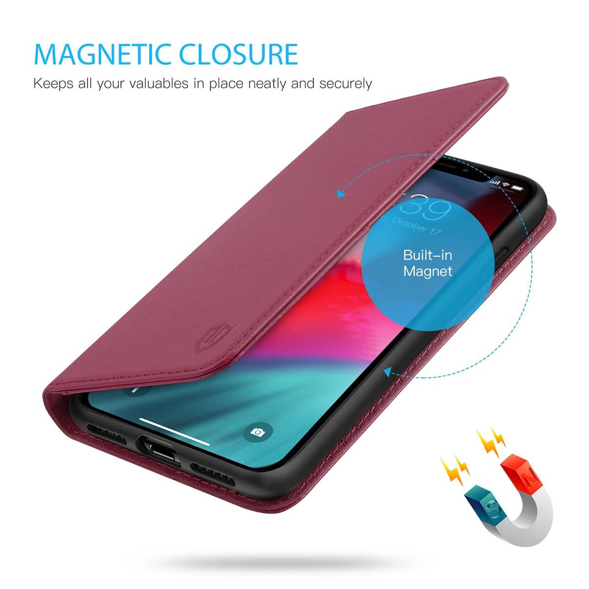 SHIELDON iPhone XR Leather Case, iPhone 10R Genuine Leather Folio
