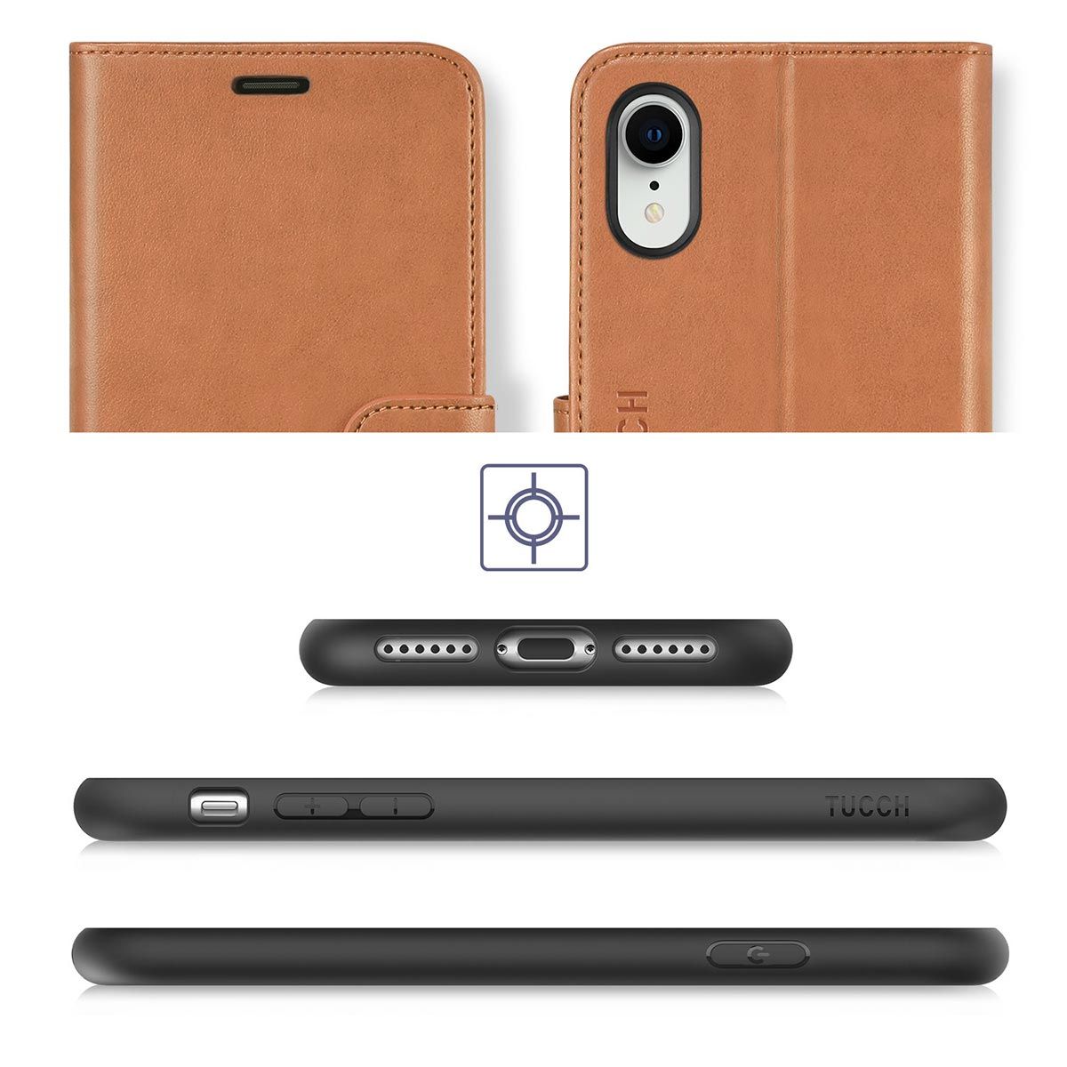 TUCCH iPhone XR Wallet Case iPhone XR Leather Cover Light Brown