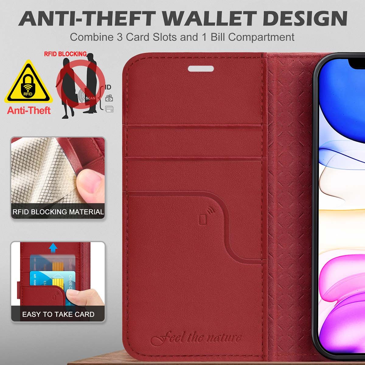 Apple iPhone 12 Mini Wallet Case - RFID Blocking Leather Folio