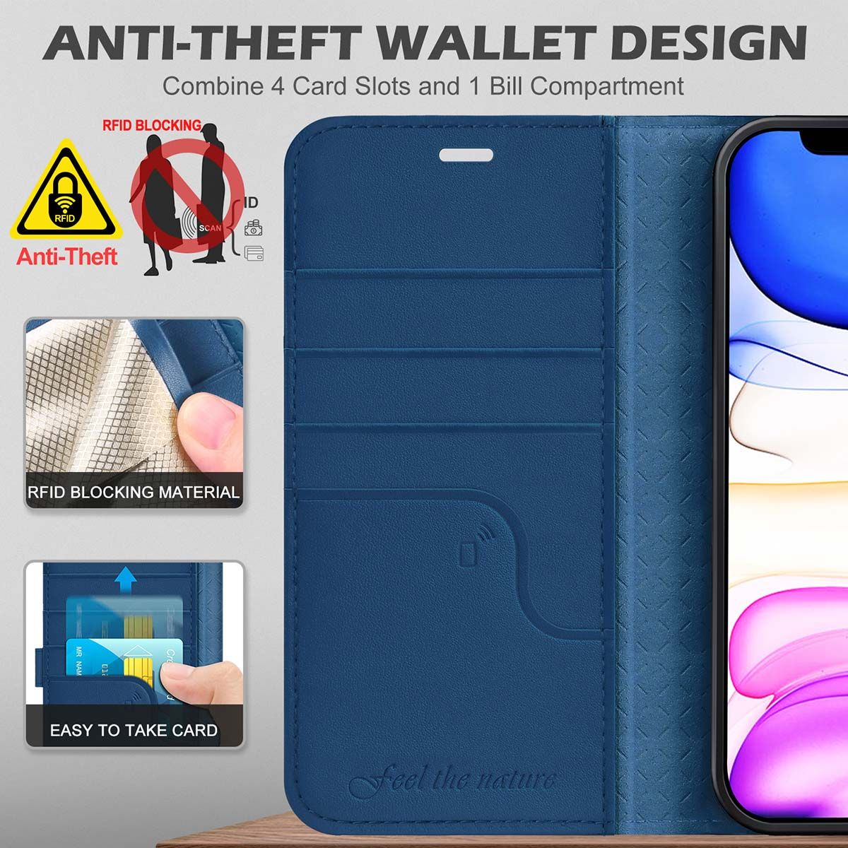 iPhone 12 Pro Max Wallet Case - Royal Blue - Smooth Leather