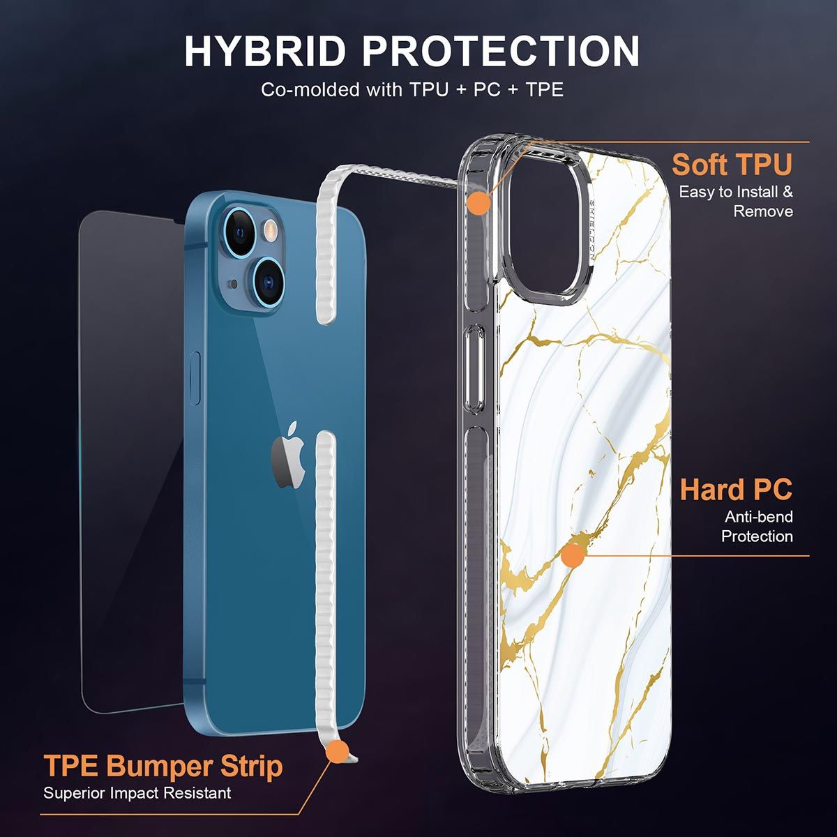 SHIELDON iPhone 13 Clear Case Anti-Yellowing, Transparent Thin Slim  Anti-Scratch Shockproof PC+TPU Case with Tempered Glass Screen Protector  for