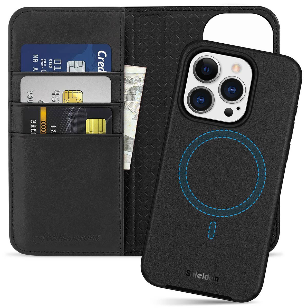 SHIELDON iPhone 15 Pro Leather Detachable Wallet, iPhone 15 Pro