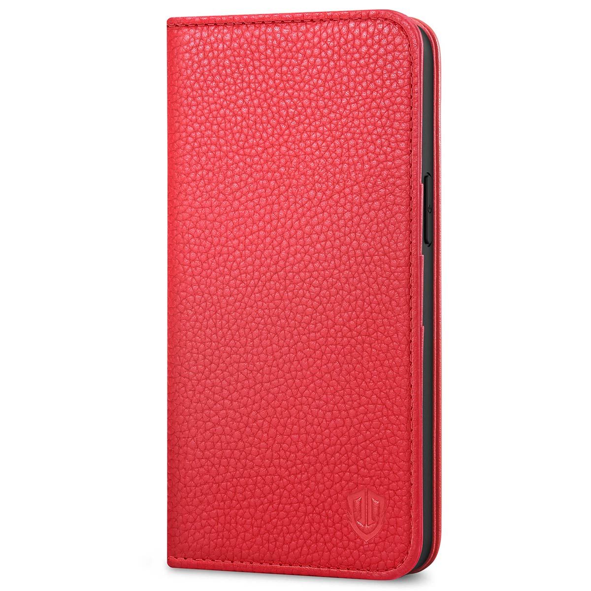 SHIELDON iPhone 14 Pro Max Wallet Case, iPhone 14 Pro Max Genuine Leather  Folio Cover - Red - Litchi Pattern