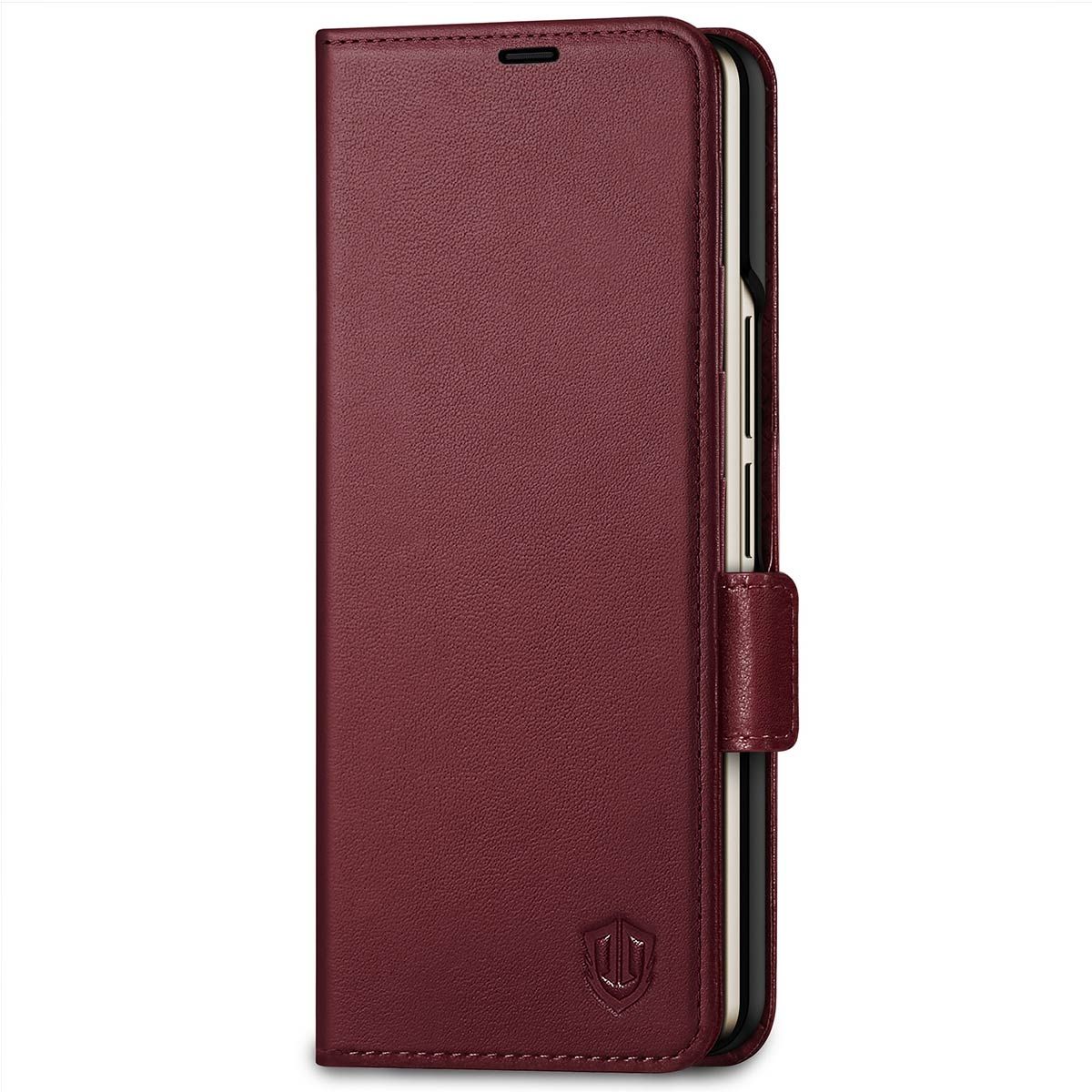 SHIELDON SAMSUNG Galaxy Z Fold4 5G Genuine Leather Wallet Case Cover with S  Pen Holder, Folio Flip Style - Wine Red