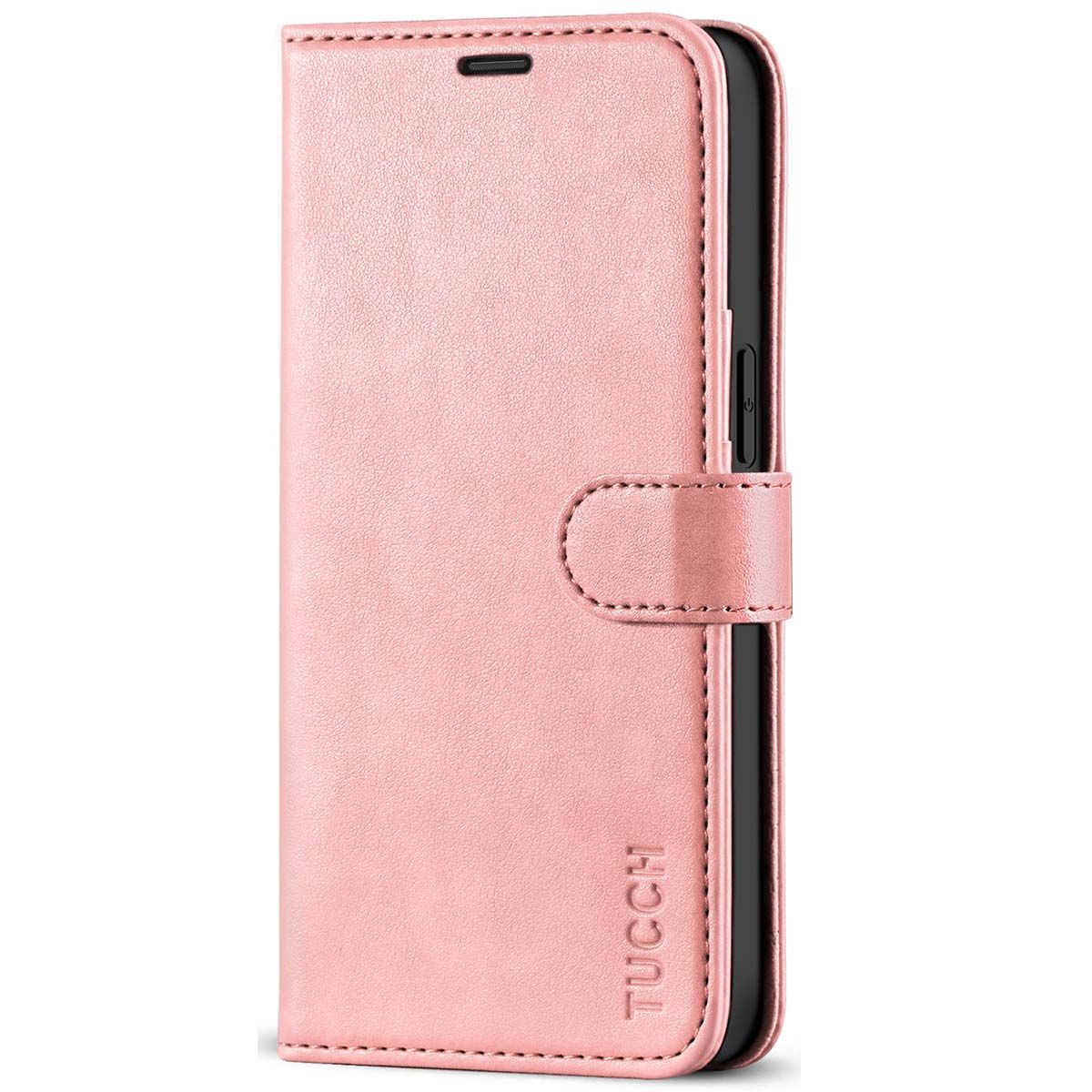 Tucch Iphone 12 Mini Wallet Case Rose Gold Iphone 12 Mini Leather Cover Pu Leather Rfid Blocking Flip Folio Kickstand Magnetic Clasp