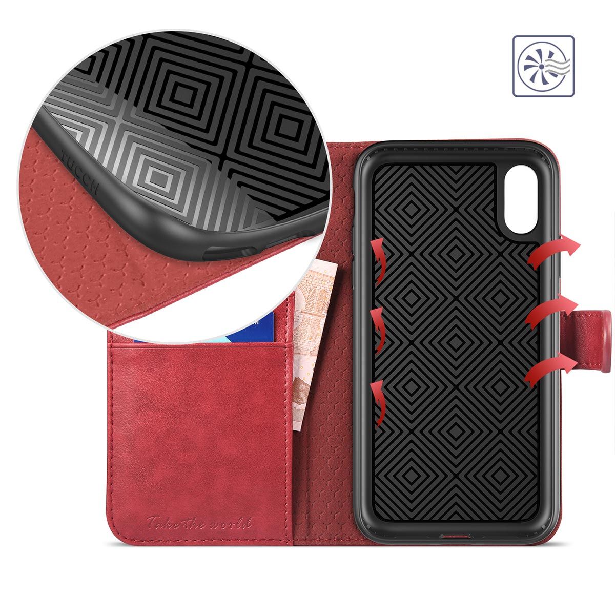 TUCCH iPhone XR Wallet Case Leather Cover, Stand, Flip Style Red
