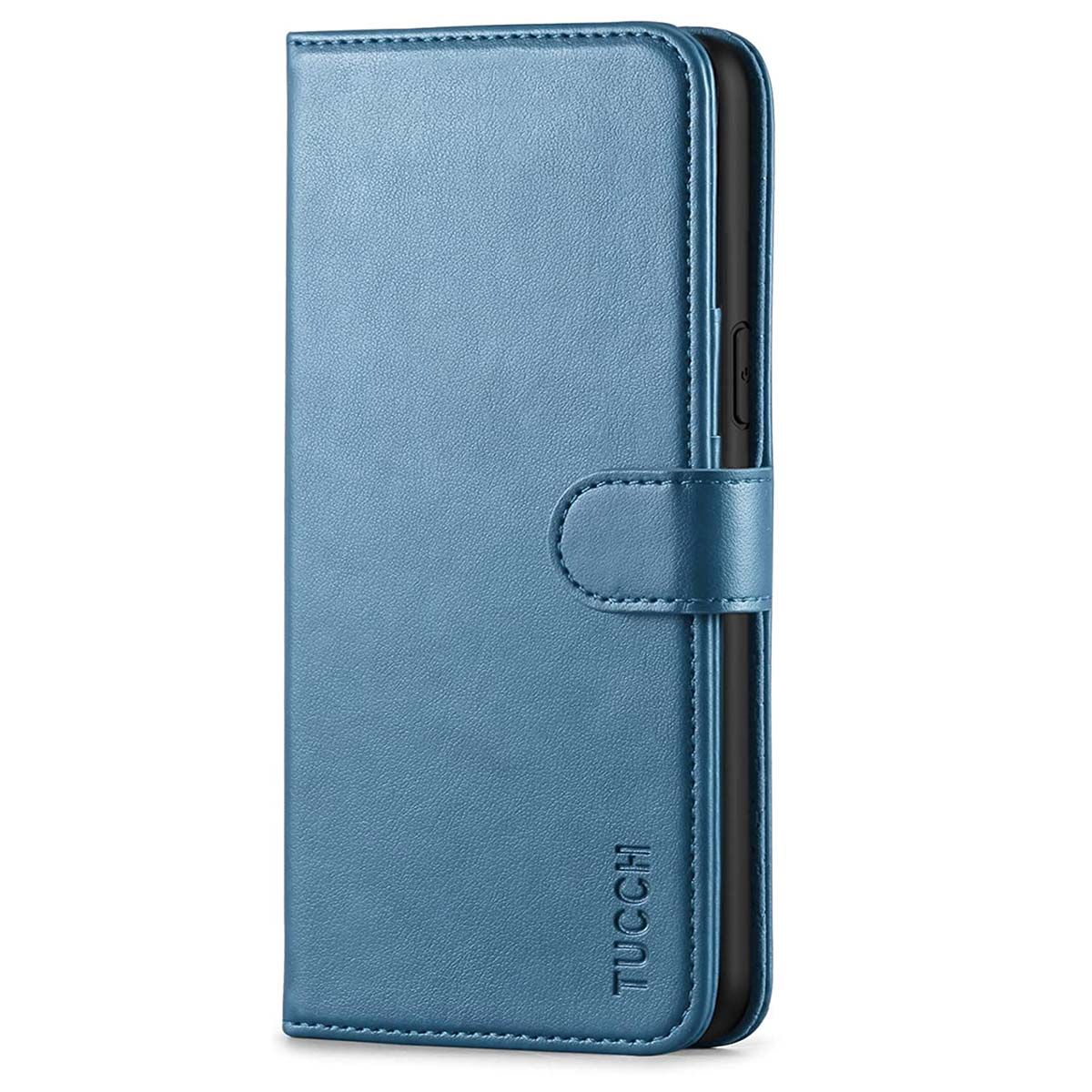 sagtmodighed Passiv Luminans TUCCH iPhone XS Wallet Case, iPhone XS Leather Cover, Auto Sleep/Wake up,  Magnet Clasp, Stand - Lake Blue
